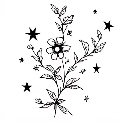 flower vine growing, stars, bumble bee, flowers tattoo design idea
