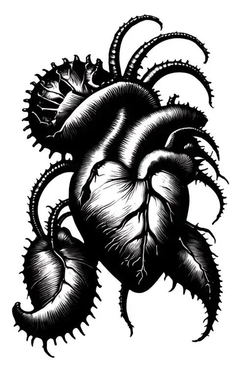 Venus fly trap and heart tattoo design idea