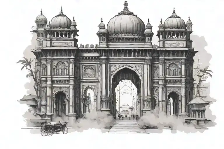Half of the Gate way of India in bombay combined with the the Dom in Aachen tattoo design idea
