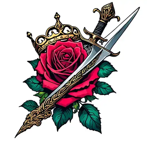 gothic rose with crown throne dagger wrapped tattoo design idea