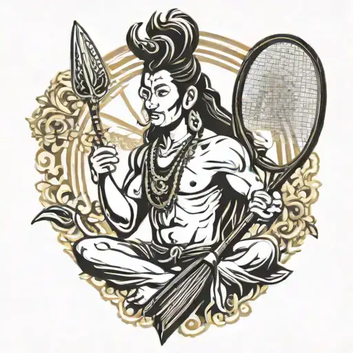 badminton racket and god shiva     tattoo design idea