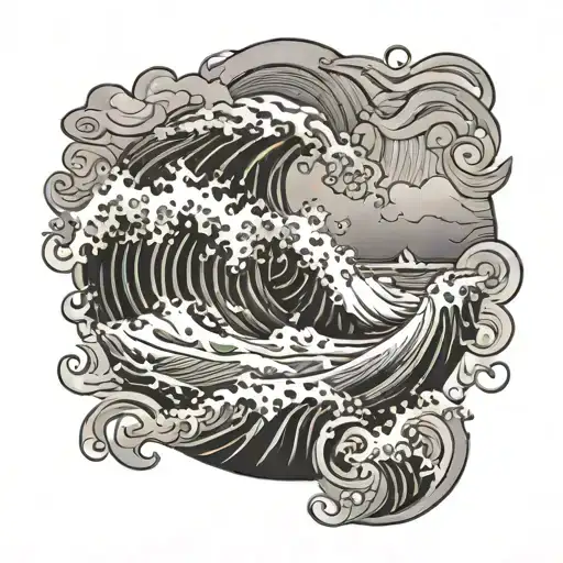 despite it all, your still living. with waves a storm tattoo design idea