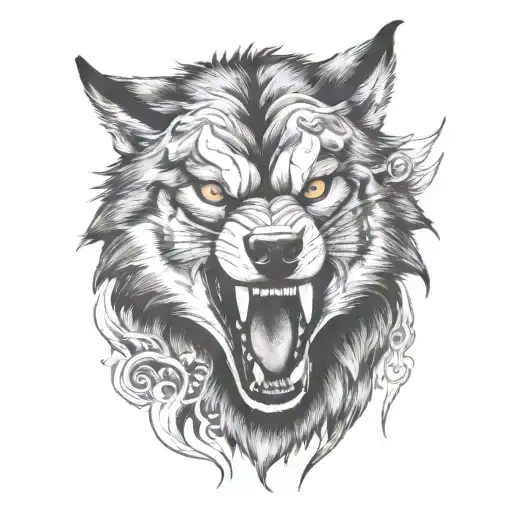 angry wild wolf from front and cub  tattoo design idea