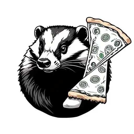 dead badger with frozen pizza and cash  tattoo design idea
