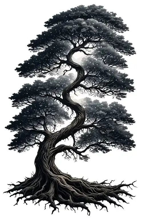 space tree of life intertwined roots forming dna tattoo design idea