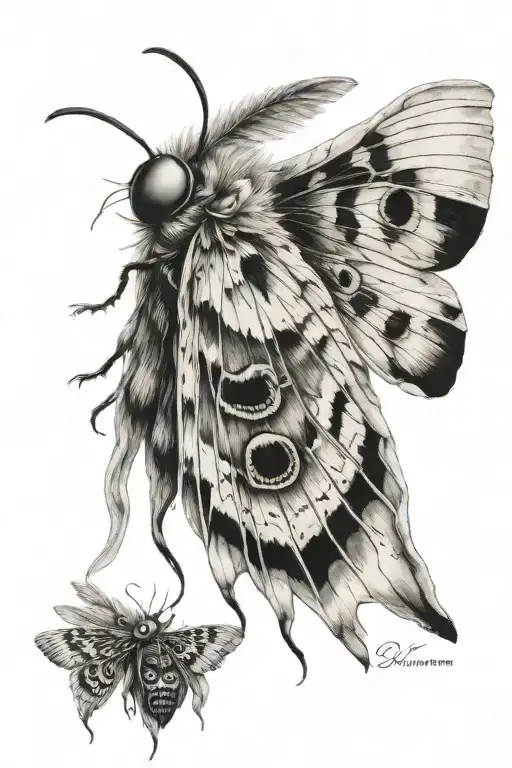 traditional moth spreading its wings with a human eye dark tattoo design idea