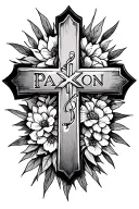 "vertically positioned" forearm large solid cross religious tattoo to remembering a loss of best friend who passed away 2/15/2022 name is paxton tattoo design idea