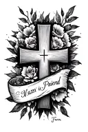 "vertically positioned" forearm large solid cross religious tattoo to remembering a loss of best friend who passed away 2/15/2022 name is paxton tattoo design idea