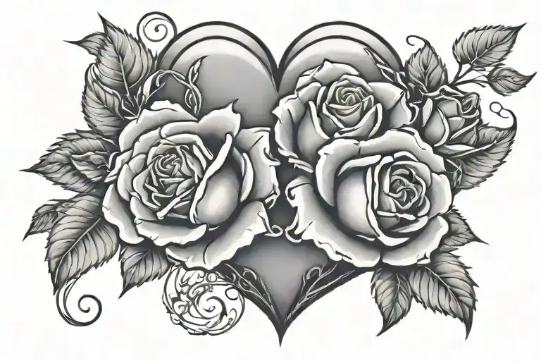 "Propriété de Valentine" heart with red roses tattoo design idea
