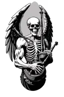 winged muscular skeleton playing bagpipes tattoo design idea