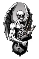 winged muscular skeleton playing bagpipes tattoo design idea