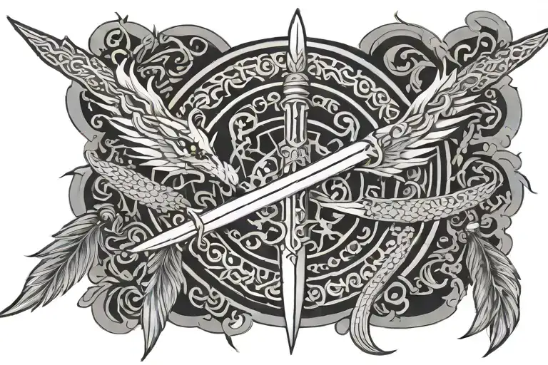 dragon sword mandala tassels tattoo design idea