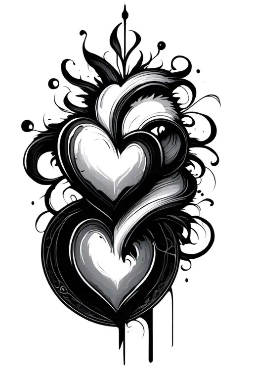 one heart and 3 circles vertical line tattoo design idea