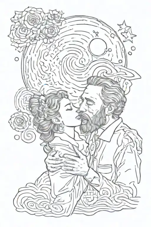 Van Gogh's Starry Night and the Kiss artwork tattoo design idea