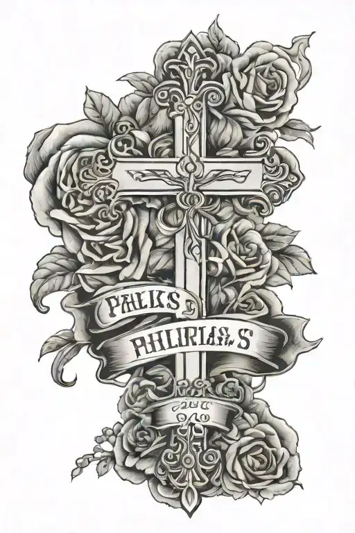 Philippians 4:13 bible verse with cross  tattoo design idea