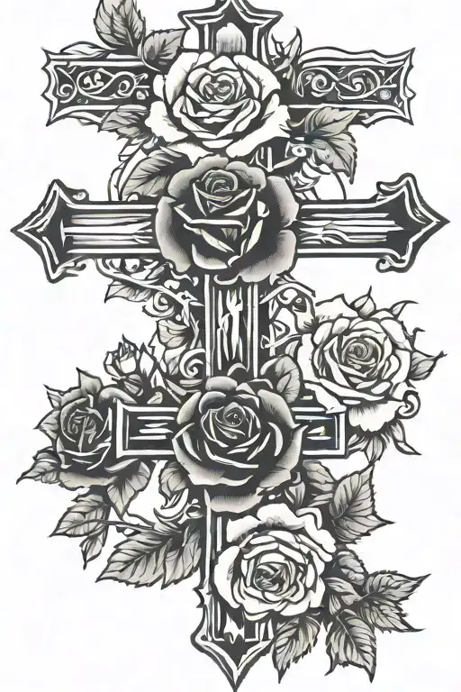 Western Rose an cross surrounded tattoo design idea