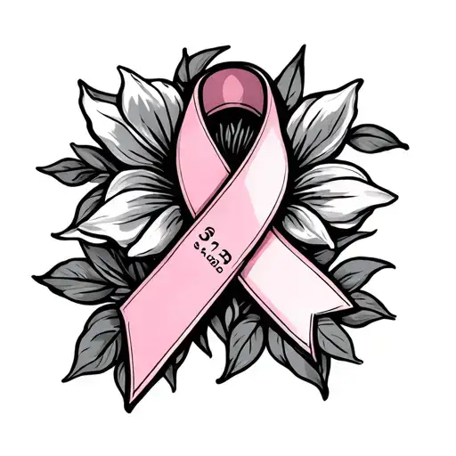 breast cancer ribbon with the date 5.31.205 with flower tattoo design idea