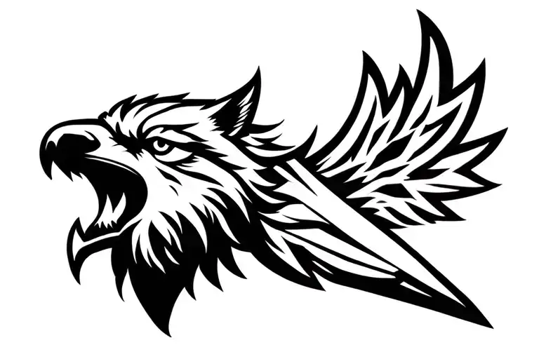 Viking ax. wolf head. A crow. Viking symbol tattoo design idea