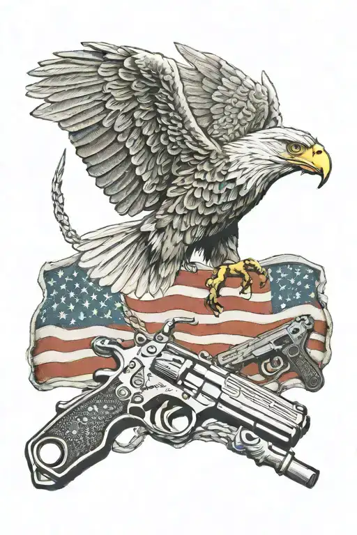American flag, Dog tags, gun, eagle tattoo design idea
