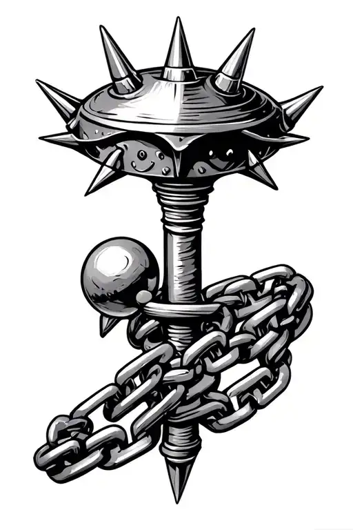 chained flail spiked ball on chain tattoo design idea