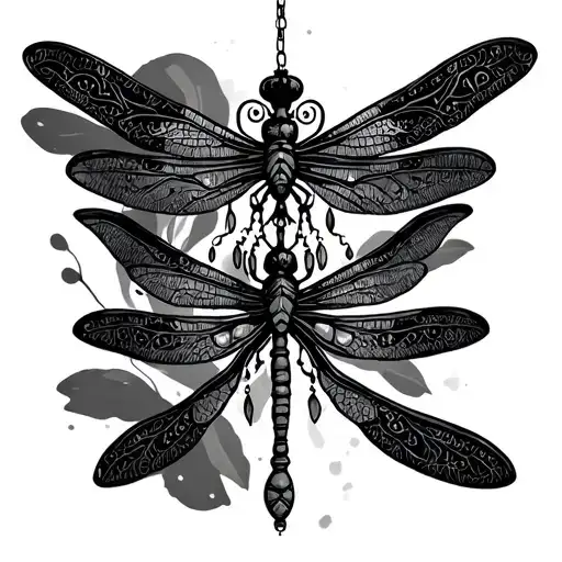 spiritual dragonfly chandelier design with intricate patterns tattoo design idea