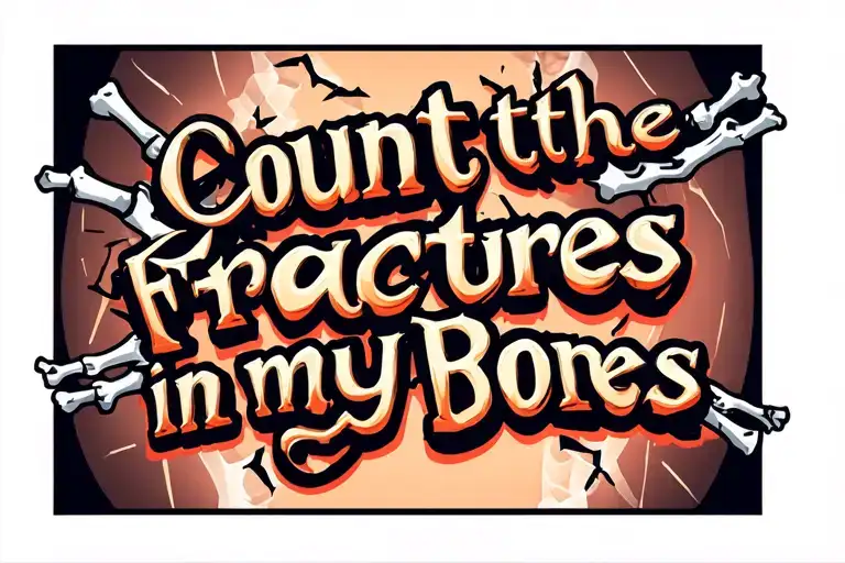 The text" count the fractures in my bones" in a bold font and an image of broken bones on an xray tattoo design idea