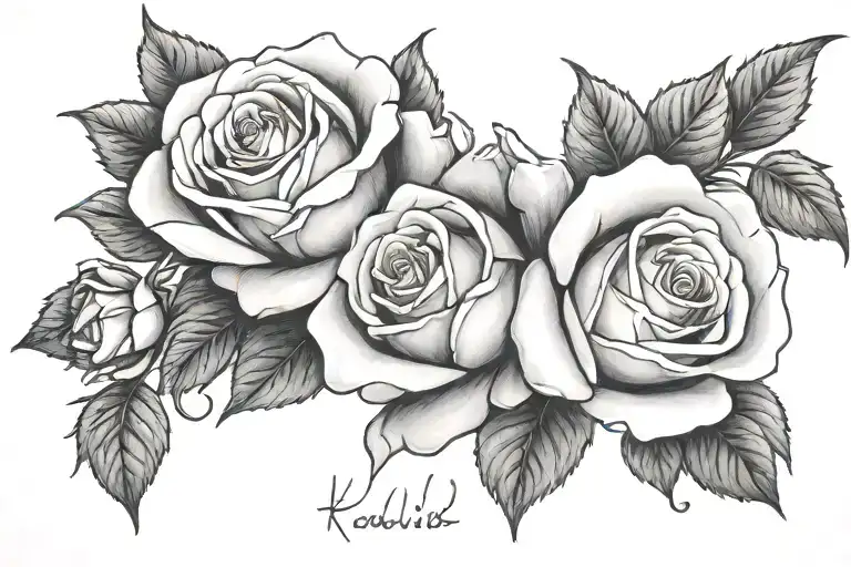 the name Khaleid RaShawn Smith with roses tattoo design idea