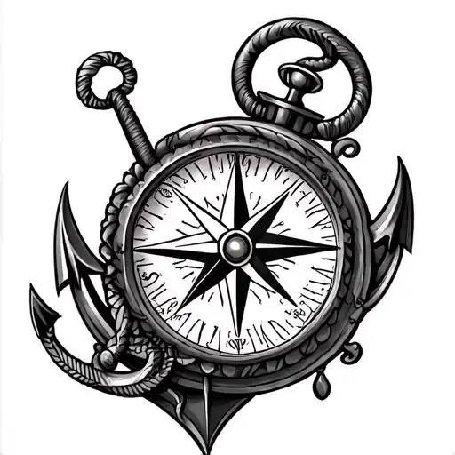 compass, anchor, clock, sea, tattoo design idea