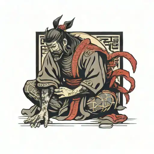 crusader praying samurai tattoo design idea