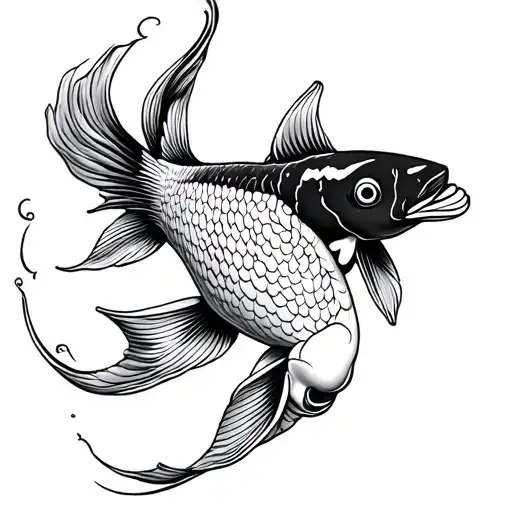 koi fish fine line tattoo design idea