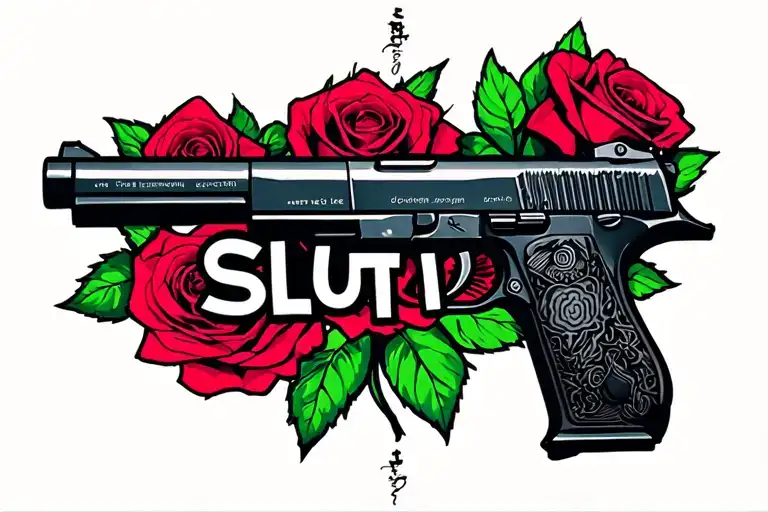 "slut" guns and rosex tattoo design idea