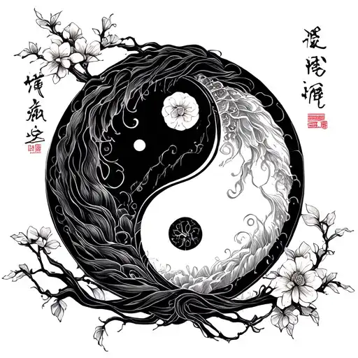 Ying and yang with Isabella and Charlie written inside of it tattoo design idea