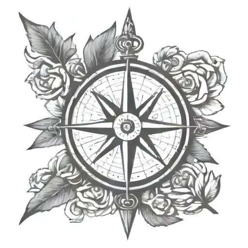 Script cross compass simple line drawing tattoo design idea