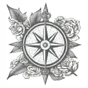 Script cross compass simple line drawing tattoo design idea