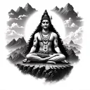 🧘‍♂️ Centerpiece:Lord Shiva in deep meditation, seated in Padmasana on Mount Kailash, with a calm but intense third e tattoo design idea