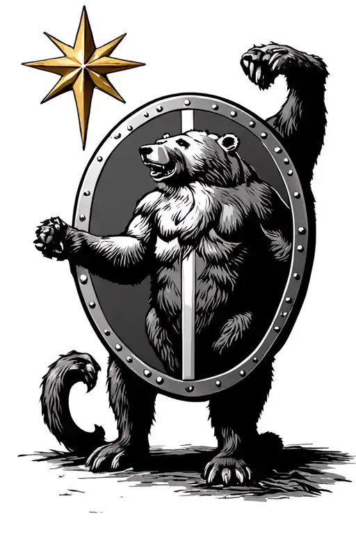 gaul oval shield with mourning bear watching a star tattoo design idea