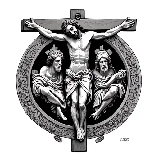 Jesus crucified & Benedict medal tattoo design idea