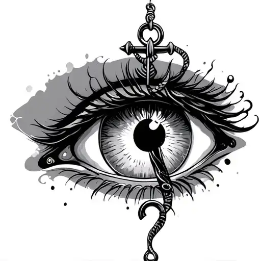 question mark, eye and anchor tattoo design idea