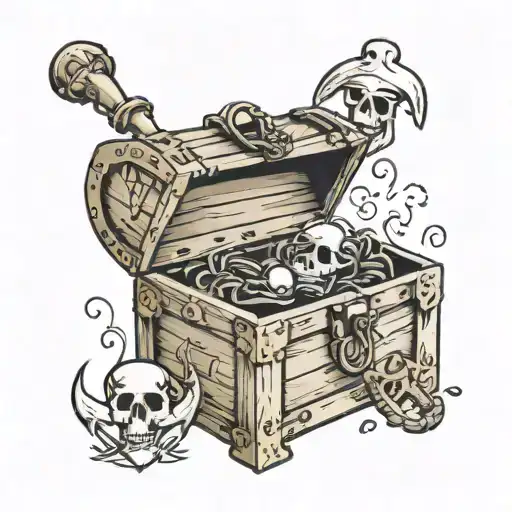 treasure chest with jolly roger tattoo design idea
