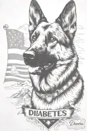 German shepherd portrait bracelet saying "diabetes" mountain scene American flag waving tattoo design idea