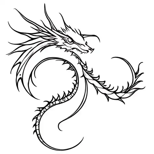 Simple minimalist celestial dragon tattoo no colour fine line tattoo design idea