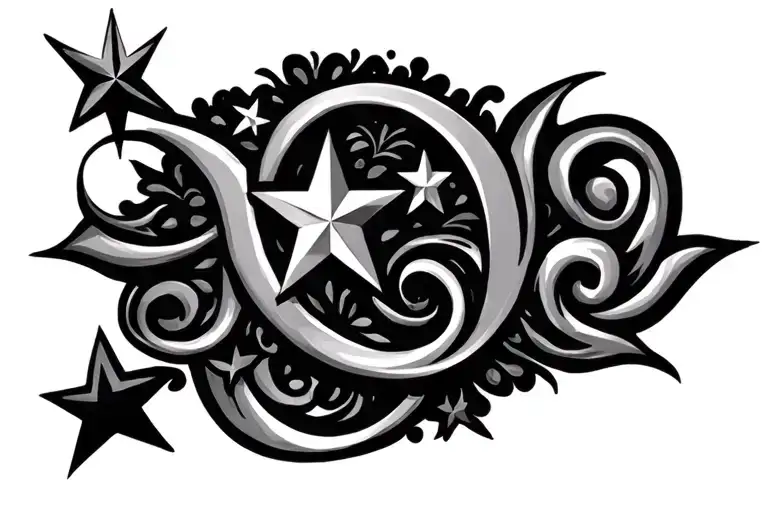 stars and swirls lower back tattoo y2k style tattoo design idea