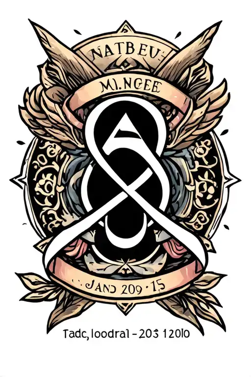 symbol with name and birthdate incorporated into the design tattoo design idea