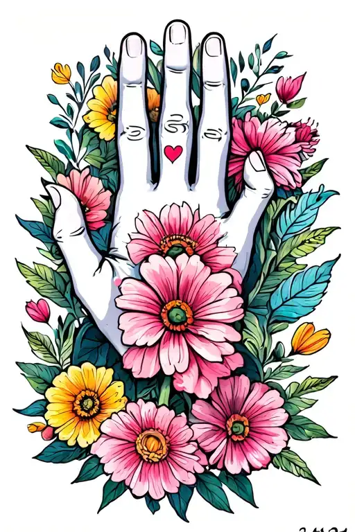 i love you sign language with birth flowers growing tattoo design idea