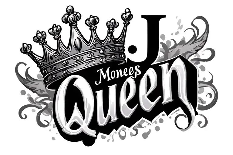 "J Moneys Queen" crown tattoo design idea