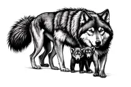 walking mom wolf and 2 cubs tattoo design idea