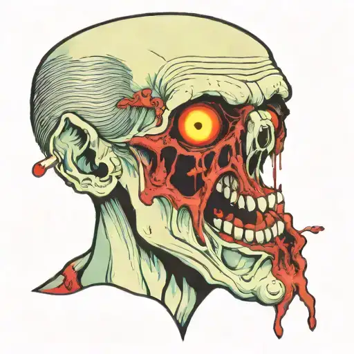 zombie vomits blood and his own eye tattoo design idea