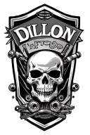 Left inner forearm shield with Dillon inside  which is are last name with dirtbike accesories in the tattoo and cool des tattoo design idea