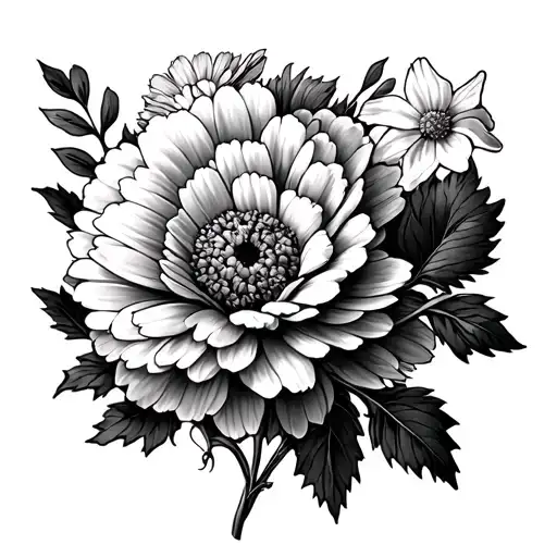 Carnation And Chrysanthemum and daisy and daffodil and aster holly tattoo design idea