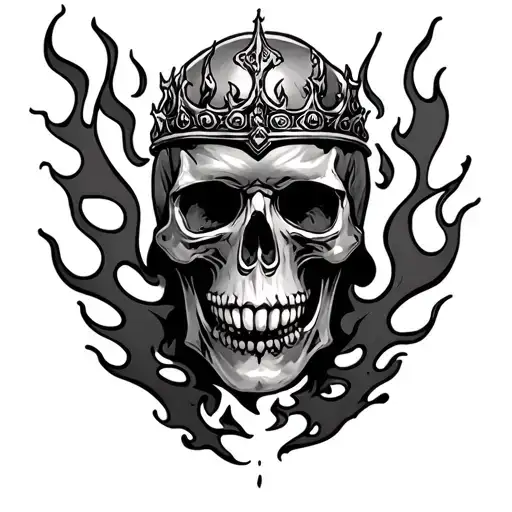 skulls flames kings left arm sleeve tattoo design idea